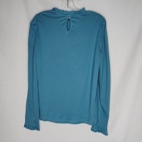 Boden Top Blouse NEW Supersoft Ruffle Cotton Tencel Feminine Comfy Work Teal 10 - Picture 5 of 16